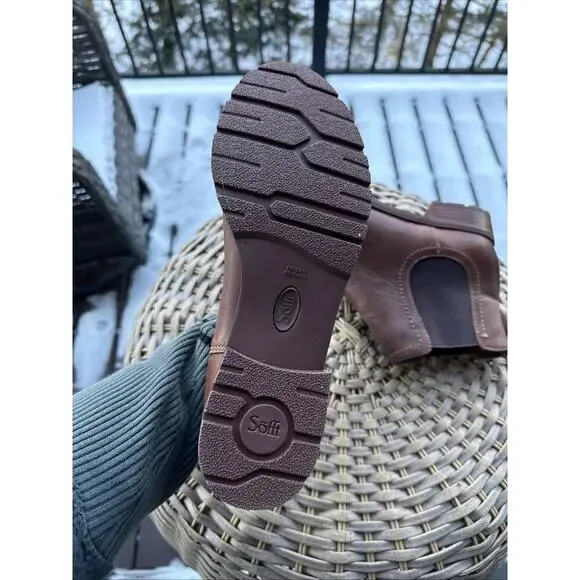 Sofft Brown Boot Women’s 10 Distressed Leather SELBY Chelsea Pull On Block Low - Picture 4 of 14